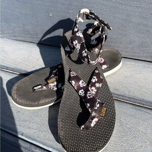 Teva Women's Black Floral Ankle-Strap Sandals